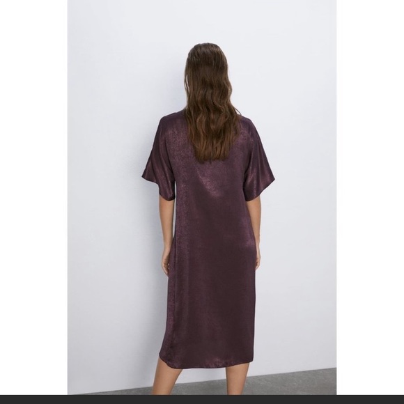 Zara Brown Satin Sheen Cocktail Midi Dress, Size Small - Picture 4 of 8